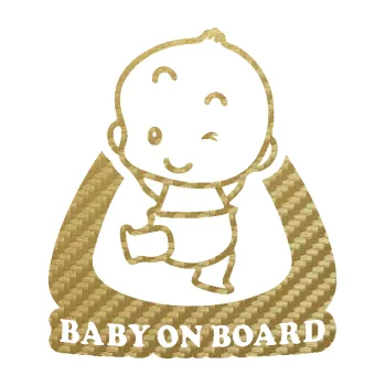 Polep vozidla SAMOLEPKA Baby on board 011 levá s nápisem (59 - 3D karbon zlatý) NA AUTO, NÁLEPKA, FÓLIE, POLEP, TUNING, VLASTNÍ TEXT, TISK, AUTOSAMOLEPKY.cz, POLEPY, OBRÁZEK, LOGO, SAMOLEPKY