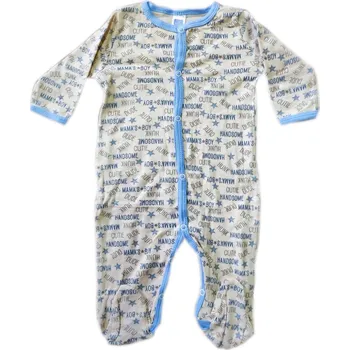 Chlapecký kojenecký overal AODA - béžová s modrou, nápisy Velikost: 0-3