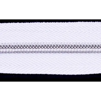 Zip Zip spirálový v metráži 5mm stříbrné zoubky bílý