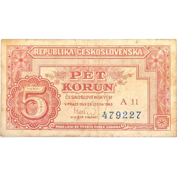 5 Korun 1949 - ČESKOSLOVENSKO, bankovka