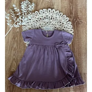 Kojenecký body Kojenecké šaty s volánky, kr. rukáv, Mamatti, Puntík, švestková, Velikost koj. oblečení 92 (18-24m)