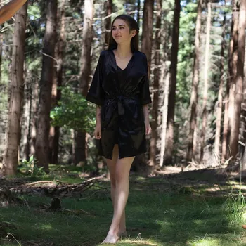 Dámský župan Saténový župánek se stíracími losy s věnováním mamince Barva: Černý župánek, Velikost: S, Stírací los: Bez vlastního textu