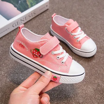Dětská treková obuv Čína Dětské nízké plátěné tenisky (sneakers) - jahoda Barva: Růžová, Velikost: 30 (18,8 cm)