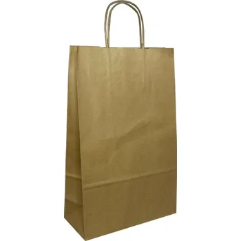 Jednorázové nádobí Taška papírová 22+10x36cm s krouceným uchem hnědá - 200 ks