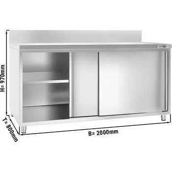 Kuchyňská skříňka G.Gastro Nerezová pracovní skříň - 2,0 m - s posuvnými dveřmi & obkladovým panelem