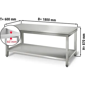 Jídelní stůl G.Gastro Pracovní stůl ECO z nerezové oceli - 1800x600mm - se spodní policí a bez obkladového panelu