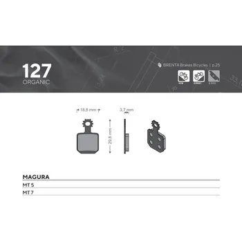 Brzdová destička BRENTA BIKE brzdové destičky organické polokovové vhodné pro MAGURA MT 5, MT 7 BR 127 (BRENTA BIKE brzdové destičky organické polokovové vhodné pro MAGURA MT 5, MT 7 BR 127)
