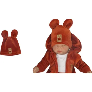 Kojenecký body Z&Z Velurová, semišková čepička s oušky, měděná, Velikost koj. oblečení 68-74 (6-9m)