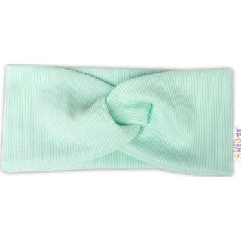 Dětská móda Baby Nellys Hand Made Dvouvrstvá žebrovaná čelenka, mátová, Velikost koj. oblečení 56-62 (0-3m)