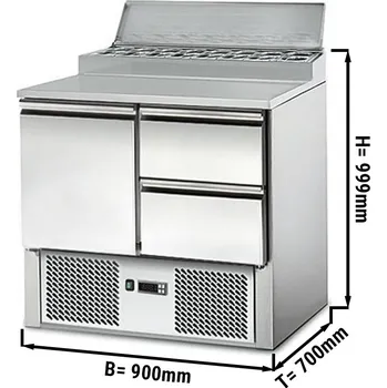 Lednice G.Gastro Saladette / Přípravný stůl ECO - 0,9 x 0,7 m - s 1 dveřmi & 2 šuplíky 1/2