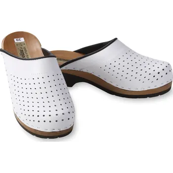 Dámská zdravotní obuv Wooline Ortopedické dřeváky na klínku bílé s černým lemem Velikost obuvi: 37