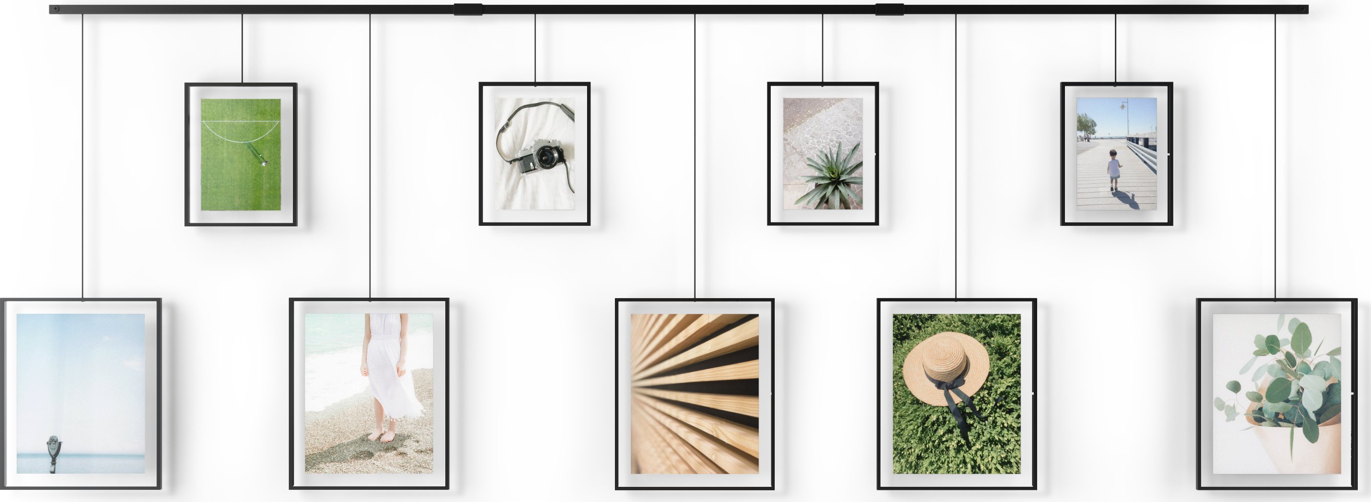 Cornice Multifoto Umbra Exhibit - Per Parete, 5 Cornici Su Barra Metallica, Nero - Foto 9