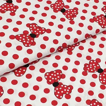 Plátno P0859 bílé, červené puntíky, mašle, š.140