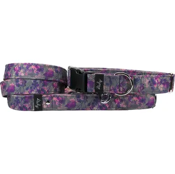 Obojek pro psa Obojek HAPPYZOO BY KIWLY softshell Květy na šedé 2,5x27-40cm