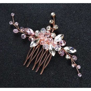 Ozdoba do vlasů B-TOP Slavnostní hřeben do vlasů s krystaly - růžové pozlacení