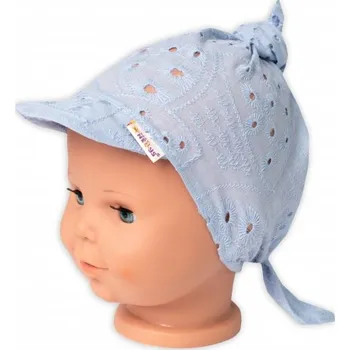 Dětská móda Letní šátek s kšiltem, bavlna, Madeira, Baby Nellys - jeans, vel. 9/36 m, Velikost koj. oblečení 80-98 (9-36m)