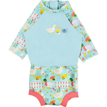 Kojenecké plavky Splash About Plavky Happy Nappy UV obleček 3/4 rukáv Malé kačenky Vel. M (3-8 měs.)