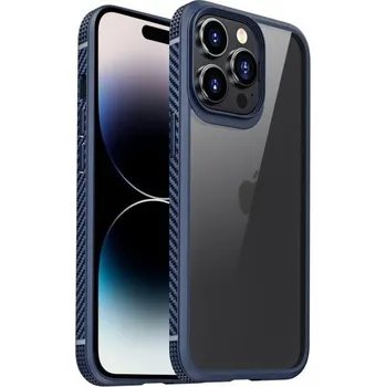 Pouzdro na mobilní telefon Nárazuvzdorný transparentní kryt s karbonovou texturou pro iPhone 14 Pro - modrý