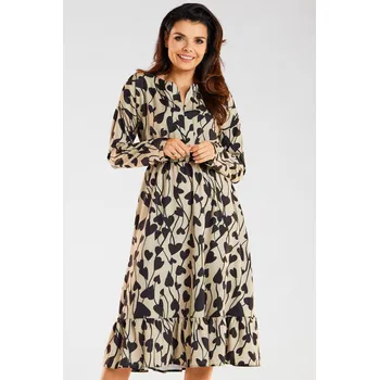 Dámské šaty Midi šaty s dlouhým rukávem a potiskem A468 Barva: Černá, Velikost: S