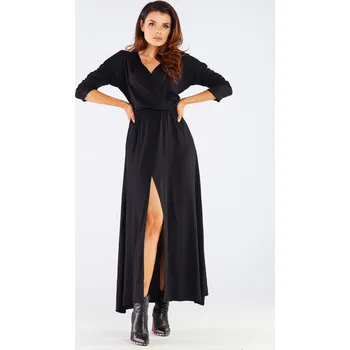 Dámské šaty Dlouhé ženské šaty s rozparkem a výstřihem A454 Barva: Černá, Velikost: XL