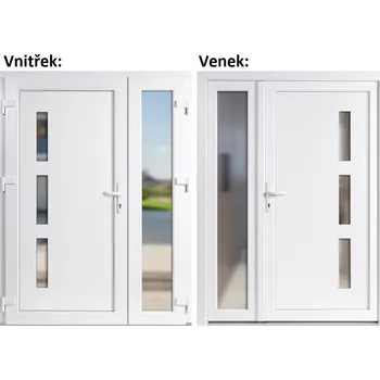 Vchodové dveře Dvoukřídlé vchodové dveře plastové Soft Julie+Sklo Nisip, Bílá/bílá, 130x200 cm, levé