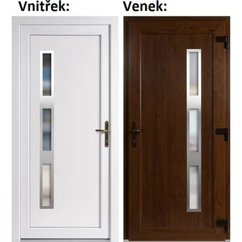 Vchodové dveře Plastové vchodové dveře Soft Julie Inox, Zlatý dub/bílá, 100x210 cm, pravé, otevírání VEN