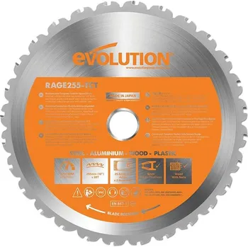 Pilový kotouč Multifunkční pilový kotouč EVOLUTION RAGE - 255x25,4x2 mm (28z) (Kotouč vhodný na dřevo, dřevo s hřebíky, kovy, neželezné kovy a plasty)