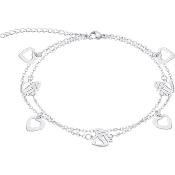 Řetízek biju Řetízek na nohu z chirurgické oceli, dvojřadý s přívěsky - kočka, srdce 2002272