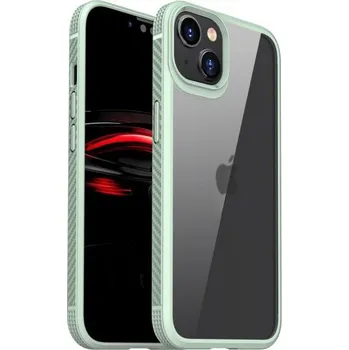 Pouzdro na mobilní telefon Nárazuvzdorný transparentní kryt s karbonovou texturou pro iPhone 14 Plus - zelený