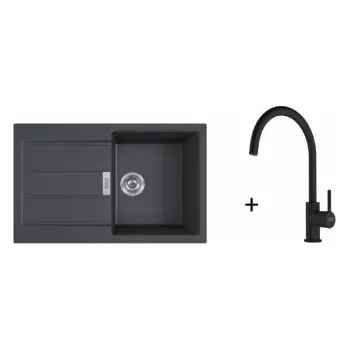 Granitový dřez Franke SET T123 - S2D 611-78 Černá + FC 6018 LINA Bez sprchy Matná černá + ZÁRUKA 5 LET ZDARMA