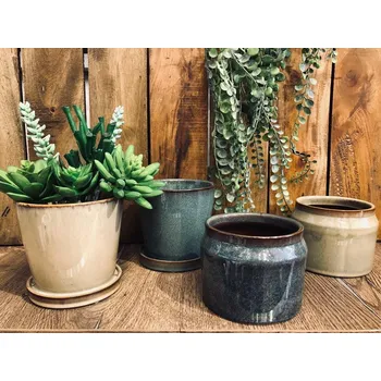 Obraz Keramický květináč nízký Design: Petrolejova s podtáckem