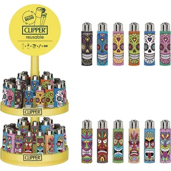 Zapalovač Clipper FCP11RH Pop Covers Skull+Tikis balení - 48 ks