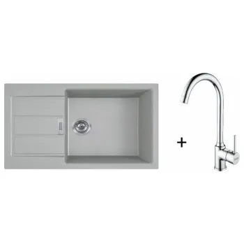 Granitový dřez Franke SET T106 - S2D 611-78 XL Šedá + FP 9000 Bez sprchy Chrom + ZÁRUKA 5 LET ZDARMA
