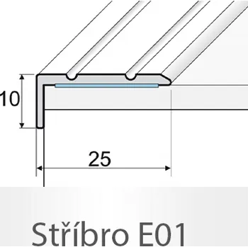 přechodová lišta PROFIL Team - Schodová hrana 25 x 10 mm, samolepící Barva dekoru: stříbro E01, Délka lišty: 120 cm
