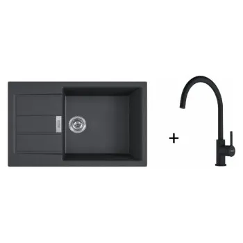Granitový dřez Franke SET T124 - S2D 611-78 XL černý + FC 6018 LINA Bez sprchy Matná černá + ZÁRUKA 5 LET ZDARMA
