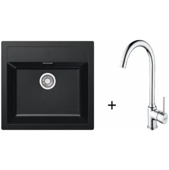 Granitový dřez Franke SET T102 - Sirius SID 610 Tectonite Černá + FP 9000 Bez sprchy Chrom + ZÁRUKA 5 LET ZDARMA
