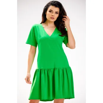 Dámské šaty Volné šaty s krátkým rukávem a řasením M295 Barva: Zelená, Velikost: L/XL