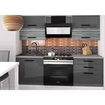 Kuchyňská linka Kuchyňská linka Belini 120 cm šedý lesk / šedý antracit Glamour Wood s pracovní deskou Eleganta2 INF ELEGANTA2/2/WT/SGW1S/0/B1