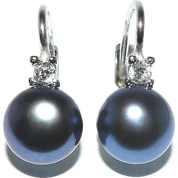 Náušnice Stříbrné náušnice přírodní perla černá - NK1207 (Stříbrné náušnice s přírodní perlou a zirkonem)