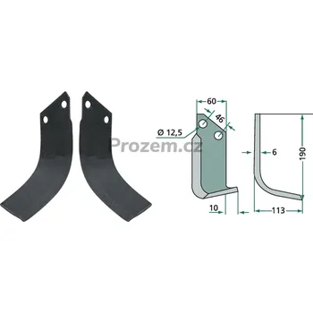 Pracovní nůž Frézovací klenutý nůž pravý pro Muratori, Sovema, 900111013014, 900111014, 46/12,5/190 mm
