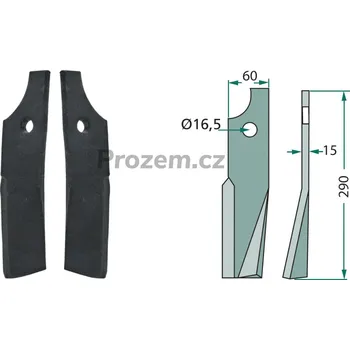 Fréza Frézovací rotační nůž pravý pro Kuhn, 52359300, -/16,5/290 mm