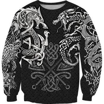 Pánská mikina Mikina s 3D potiskem Viking vlk drak Tattoo Velikost: 3XL, Barva (Varianta): Mikina