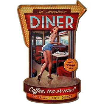 Plechová cedule Červená kovová nástěnná cedule Diner – 40x1x58 cm