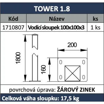 CAIS TOWER 1.8 vodící sloupek k samonosné bráně 1800mm