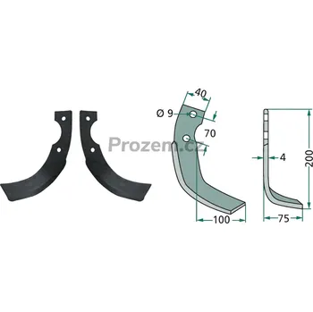 Fréza Frézovací klenutý nůž levý pro Iseki, 134971600101, 70/9/200 mm