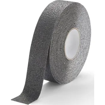 Výstražná páska Černá korundová chemicky odolná protiskluzová páska FLOMA Extra Super Chemical Resistant - 18,3 m x 5 cm a tloušťka 1 mm