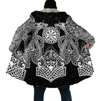 Pánská mikina Dlouhá zimní mikina Raven s potiskem Viking Velikost: L, Barva (Varianta): Plášť s kapucí 5