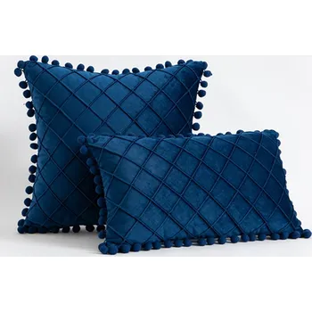 Povlak na polštářek Útulný sametový povlak na polštář s kuličkami 45 x 45 cm Barva: tmavě modrá