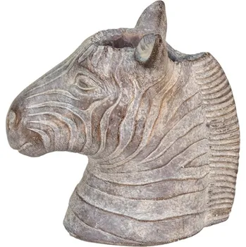 Obal na květináč Šedý cementový květináč v designu hlavy zebry – 16x10x15 cm