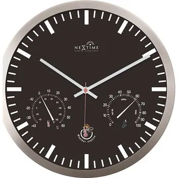Hodiny Nástěnné hodiny NeXtime Radio Control Weather Station černé Ø 25 cm